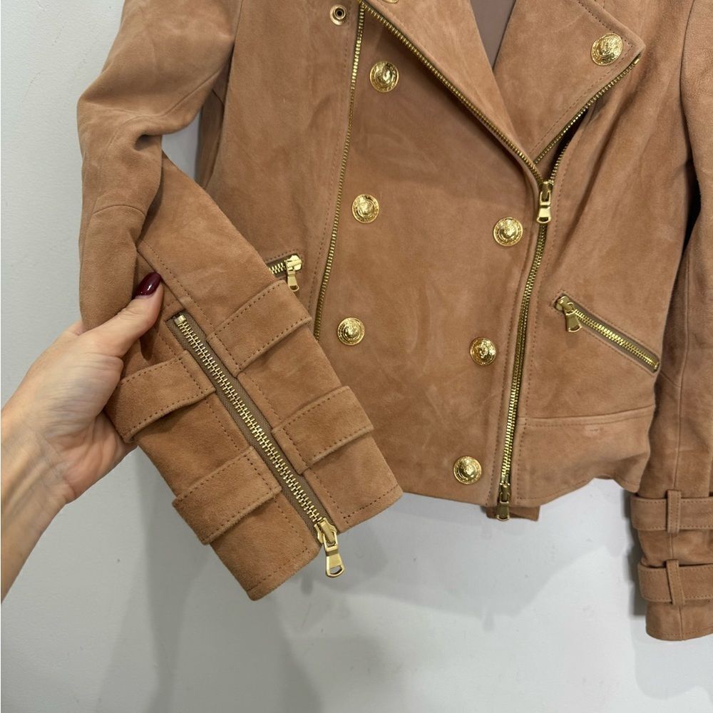 L’AGENCE $1595 Billie Belted Suede Biker Jacket in Capuccino Suede *miss… - Picture 11 of 14